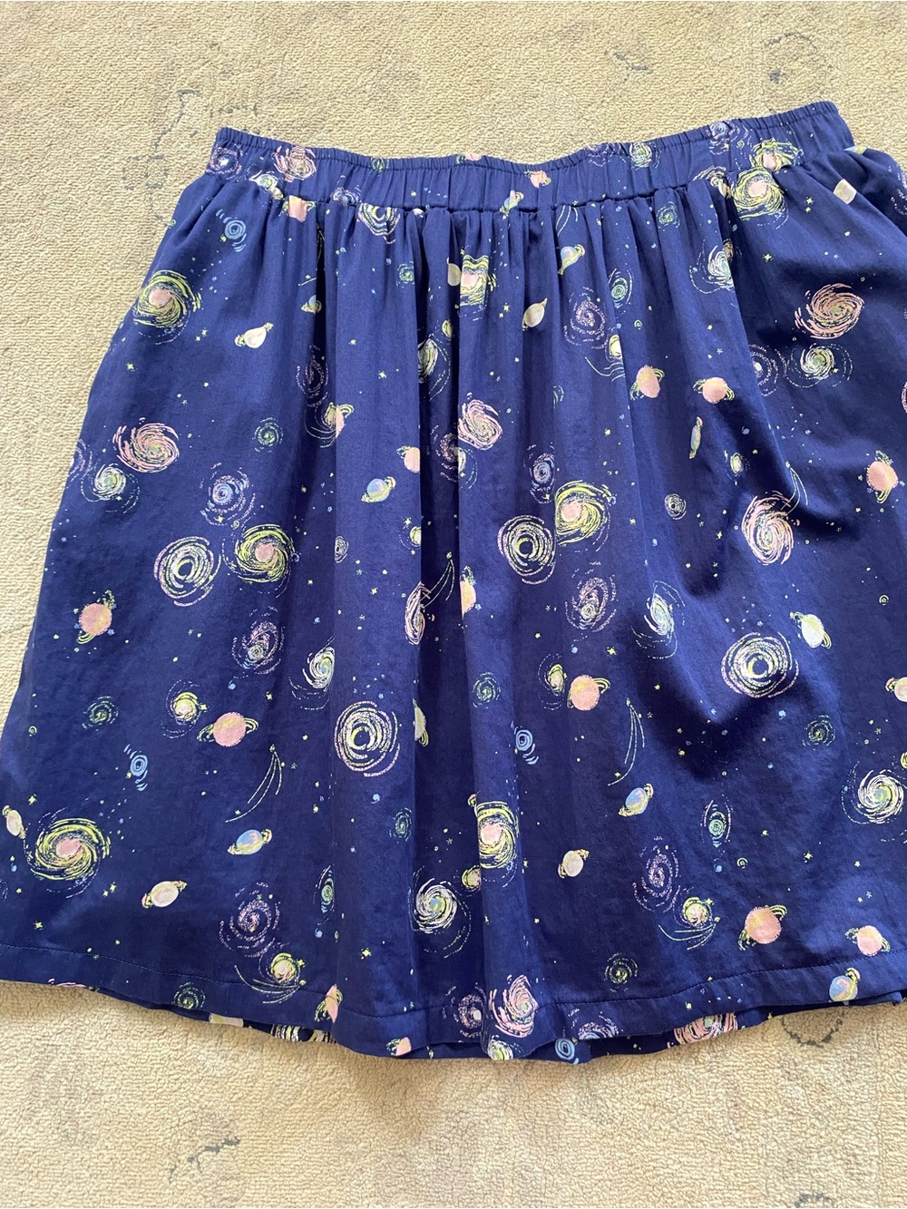 Modcloth Nebula Outer Space 100% Cotton Skater Skirt Large Blue Pink Mini Pocket